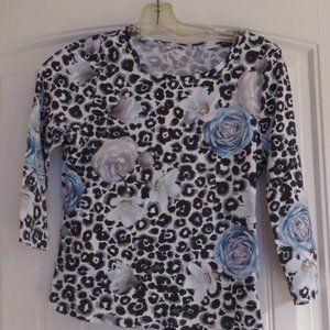 efixelle Scoop Neck 3/4 Sleeve Top Cotton Blend Floral Print M (K41)